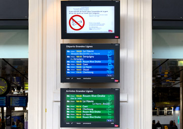 écrans d'informations voyageurs gare Paris Saint Lazare